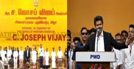 തമിഴ്നാട് മുഖ്യമന്ത്രിയായി വിജയ് അധികാരമേറ്റു; വന്ദേമാതരം വിവാദത്തിൽ പ്രതിഷേധം കനക്കുന്നു