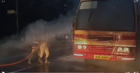 ചടയമംഗലത്ത് ഓടിക്കൊണ്ടിരുന്ന കെഎസ്ആർടിസി ബസിന് തീപിടിച്ചു; വൻ ദുരന്തം ഒഴിവായി